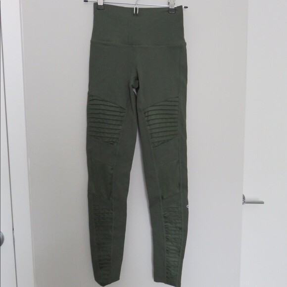 Alo Yoga Leggings Olive Green High Waisted Moto Full Length Workout Extra Small - Picture 2 of 9
